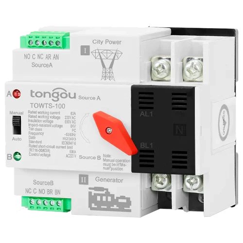 Interruptor de Transferencia 2P ATS 100A Tongou TOWTS-100
